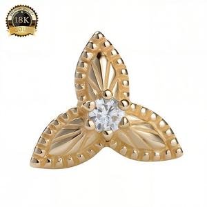 Giometal 18Kt oro sólido oreja Piercing diamante genuino sin rosca Gemmed Prong Center <span class=keywords><strong>Trillian</strong></span> flor superior Conch cuerpo joyería - Product Image 1