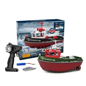 RC Boat Tugboat with LED Lights Dual Motor Design 2.4Ghz RC Harbor Working Boat Electric Remote Control Tugboat for Adult Kids