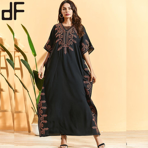 OEM Latest Ethnic Muslim Women Dress Cotton <strong>Abaya</strong> Batwing Embroidery Kaftan Marocain Kimono Eid <strong>Abaya</strong> <strong>Design</strong> - Product Image 3