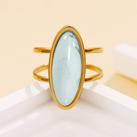 Bague ajustable ouverte en acier inoxydable plaqué or 18 carats, double bande, ovale, géométrique, en résine, anti-ternissement, pour femme, cadeau bijoux