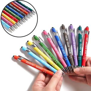 Stylo publicitaire personnalisé 2-en-1 pour écoles de commerce, avec stylet tactile mobile et encre bleue/noire, en métal durable - Product Image 3