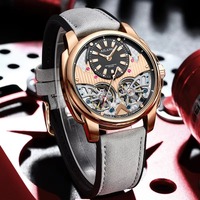 AILANG 8832 Montre homme automatique mécanique étanche de luxe, double tourbillon, bracelet en cuir, style sport et mode, marque de renom