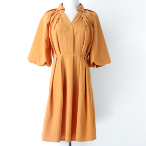 Yindian Venta caliente con cuello en V de cintura alta falda puff mangas casual tela de <span class=keywords><strong>mujer</strong></span> vestido de verano - Product Image 2