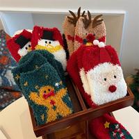 Chaussettes de nuit pour femmes en polaire corail épaisse et chaude, anti-boulochage, vertes, motif Bonhomme de pain d'épices de Noël, en peluche dessin animé, pour la maison