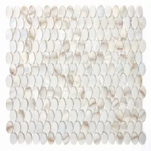 Telhas de mosaico oval para banheiro, impressão de tinto de vidro reciclado personalizado com aparência de mármore branco