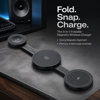 Station de charge rapide sans fil 3-en-1 15W PD pliable à rotation magnétique à 360° pour téléphones portables, montres connectées et écouteurs