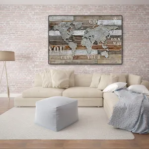 Nuage gratuit 2023 best-seller abstrait mur Art carte du monde personnalisé estampage à chaud peinture à l'huile pour salon décor à la maison
