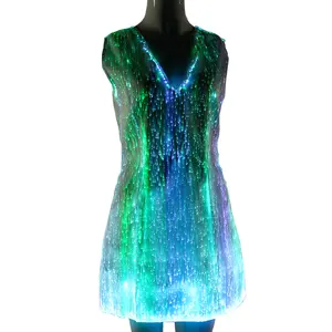 फैशन एलईडी चमकदार सुंदर quinceanera आधुनिक प्रोम कपड़े लाइट अप फाइबर ऑप्टिक क्लब पोशाक
