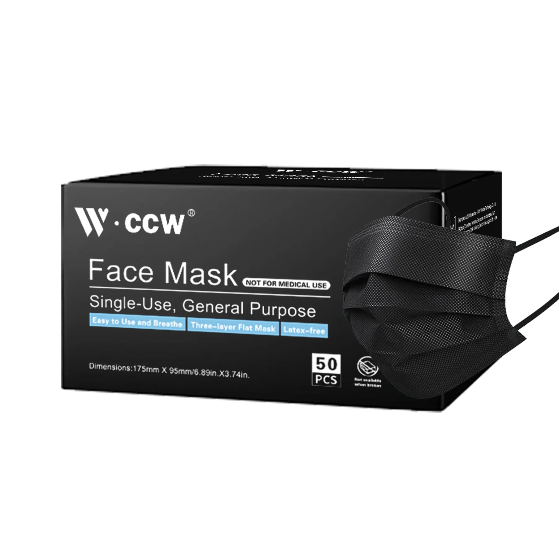 Ccw fabricante de máscara facial preta, 3 brinquedos, protetor de tecido não tecido, máscara facial preta para adultos