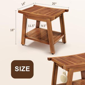 Taburete de Baño de Teca OEM de 51x36x45.3cm con Estante de Almacenamiento para Uso en Interiores y Exteriores - Product Image 4