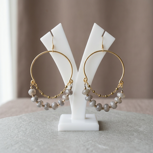 Natural Grey Moonstone Rondelle Faceted Mystic Coated Gemstone Gold Plated Sterling <b>Silver</b> <b>Beaded</b> Drop Earrings Handmade Hand - Product Image 3