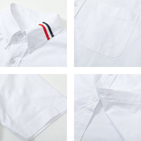 Chemise Oxford blanche à manches courtes pour homme, livraison rapide, avec bande rayée sur le bras et poche poitrine, idéale pour une soirée élégante, prête à expédier (RTS)