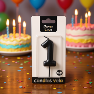 Candela Nera Numero 1 per Feste, 6 cm, Decorazione per Torta di Compleanno - Product Image 2