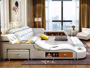 Europäisches Queen-Size-Bett mit Stauraum, Massage und Musik, gepolstertes Luxus-Schlafzimmermöbel-Set - Product Image 6