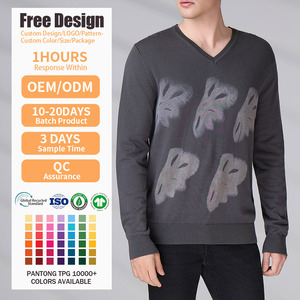 Custom LOGO OEM Pattern V Neck Knit Top Long Sleeve Knitwear Casual <b>Pullover</b> <b>Jumpers</b> Winter Knitted Jerseys Sweater Men - Product Image 2