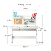 Bureau d'écriture pour enfants en métal, design moderne, ergonomique, réglable en hauteur, grand bureau avec double tiroir et étagère