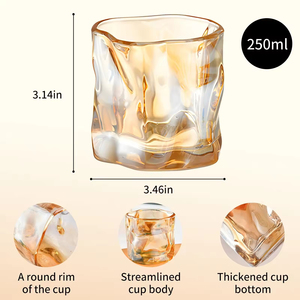 Verres à whisky anciens uniques de 8 oz pour bar à domicile, verres irréguliers pour whisky, scotch, cocktail, verre à café ondulé avec paille - Product Image 6