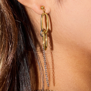 Pendientes Modernos con Borlas Geométricas, Color Oro 18K y Plata, Cadena de Acero Inoxidable, Estilo Lámpara de Araña - Product Image 2