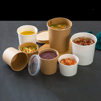 Bol en papier rond jetable de 26 oz de qualité alimentaire sans PFAS ajoutés pour emballage de nouilles, bento, déjeuner, soupe, avec couvercle en papier