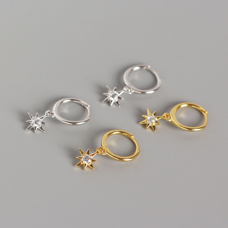 Gold Plated Star Earrings - Trendy 925 Sterling Silver