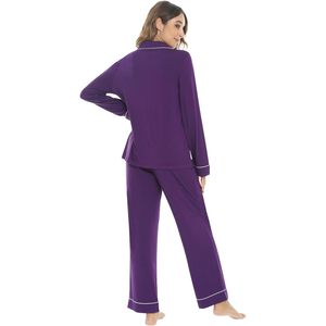 Conjunto de Pijama para Mujer, Manga Larga, con Botones, Ropa de Dormir Suave de Viscosa de Bambú, Estilo Clásico, Manga Larga, 2 Piezas - Product Image 3