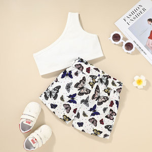 Conjuntos de Ropa para Niñas, Conjunto Sexy con Hombro Oblicuo y Estampado de Mariposas, Pantalones Cortos de Algodón, Ropa para Niñas - Product Image 6