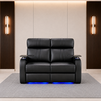 Canapé inclinable électrique intelligent moderne en cuir véritable deux places avec cadre en bois et mousse à mémoire de forme pour home cinéma