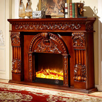 Cheminée décorative de style européen, meuble de cheminée sculpté de couleur foncée, insert de cheminée électrique, effet simulé