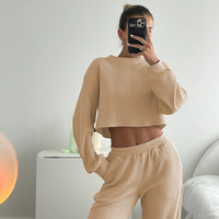 Vente chaude Femmes Crop Survêtement Taille Élastique Pantalon De Survêtement Causal Personnalisé Jogging Survêtement 2 Pièces Ensemble