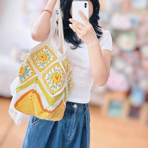 Bolso <span class=keywords><strong>de</strong></span> <span class=keywords><strong>abuela</strong></span> 100% hecho a mano a crochet para mujer, creativo y dulce, con forma <span class=keywords><strong>de</strong></span> barril, forro <span class=keywords><strong>de</strong></span> lona, cierre magnético, grande - Product Image 2