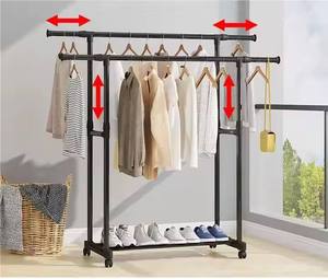 Nouveau porte-vêtements robuste avec rangement et porte-chapeau Vêtements industriels en tube métallique en acier avec roues Caractéristiques de stockage - Product Image 2