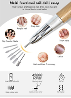 Portable 45000 tr/min rectifieuse à ongles Grain de bois Rechargeable polisseuse à ongles Gel dissolvant perceuse à ongles électrique