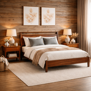 Mid Century Wooden Platform <b>Bed</b> With Headboard, Modern Bedroom <b>Bed</b> <b>Frame</b>, Solid Wood Furniture For Home And Apartment - Product Image 6