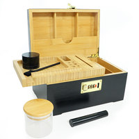 Boîte de rangement de cigarettes en bois bambou anti-odeur personnalisée ensemble de kit de fumer accessoires boîte à fumée avec serrure plateau roulant