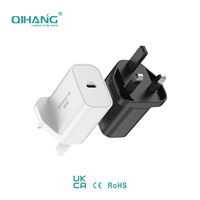 Cargador USB-C GaN de 20W PD 3.0 con Enchufe UK, Cargador Rápido de Pared de 5V/3A para Teléfono 16/15/S24 Mini, Adaptador de Viaje