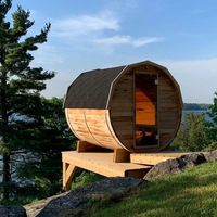 Sauna Kayu Solid Taman dengan Pemandangan Panoramik, Sauna Luar Ruangan Berbentuk Tong dengan Tungku Pembakaran Kayu