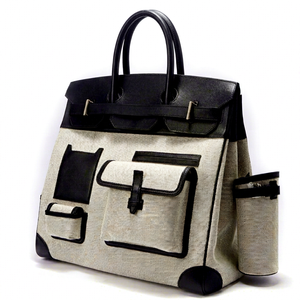 Sac de voyage en toile avec garniture en cuir, sac à main de grande capacité avec poches avant et bandoulière - Product Image 1
