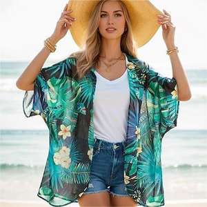 사용자 정의 하와이 스타일 100% 레이온 여자 기모노 원피스 열대 디자인 수영 정장 사용자 정의 인쇄 커버 휴가 원피스 - Product Image 2