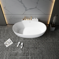 Baignoire autoportante ovale de luxe moderne en pierre artificielle avec fonction de trempage, drain intégré, écologique, taille adulte pour salle de bain