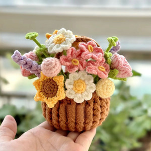 Décoration de la maison bouquet de fleurs artificielles tissées simulé fil de <span class=keywords><strong>laine</strong></span> crochet tissé à la main bulle rose fleurs tricotées - Product Image 2