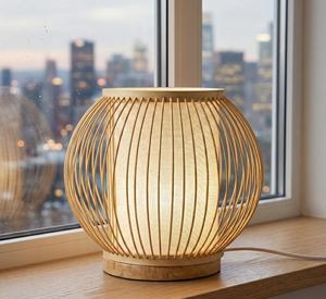<b>Bamboo</b> <b>Table</b> <b>Lamp</b> Zen Bedside Ambient Lighting Natural Woven Decor Home <b>Lamp</b> OEM Supplier Vietnam Factory - Product Image 3