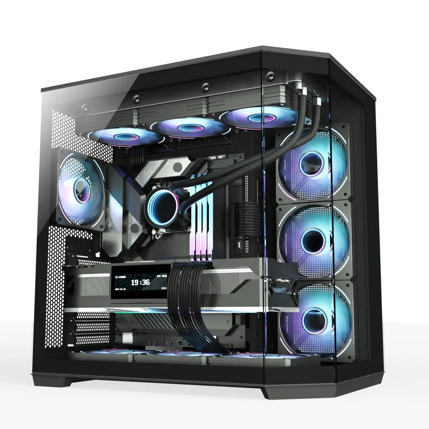 Tempered glass window Big Space Full Tower ATX Case PC Gamer Computer Cases & Towers with RGB fan