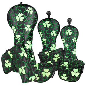 Juego de Fundas Protectoras para Palos de <span class=keywords><strong>Golf</strong></span> de Cuero Sintético Negro con Diseño de Trébol de Cuatro Hojas, para Driver, Madera, Blade, Mallet y <span class=keywords><strong>Putter</strong></span>, Accesorios de <span class=keywords><strong>Golf</strong></span> - Product Image 1