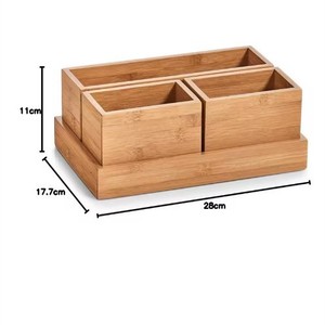 <b>Bamboo</b> Storage Box Set 4 Piece Cosmetic Organizer Wooden Desk Tidy <b>Container</b> For Makeup And Office Supplies - Product Image 2