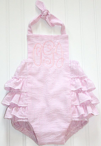 Оптовая продажа детской одежды: летние комбинезоны из сирсакера, ромперы для новорожденных с монограммой и оборками, комплекты ромперов для малышей - Product Image 5