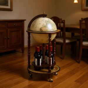 Portabottiglie in Legno Stile Italiano da 17 Pollici con Ruote per Conservazione di Bottiglie di Liquore - Product Image 2