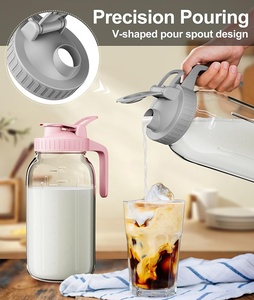 Jarros de Vidro com Logo Em relevo de 1 Litro 32oz Jarros Mason de Boca Larga com Tampa e Bico para Servir - Product Image 4