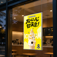 Boîte lumineuse LED ultra-mince double face avec verre trempé, panneau suspendu pour vitrine, affichage d'exposition