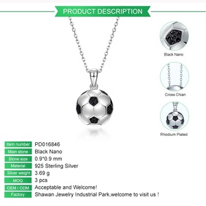 Collar con Colgante de Balón de Fútbol de Plata de Ley 925, Estilo Hip Hop, Nano Balón de Fútbol Negro, para Hombre y Mujer - Product Image 2