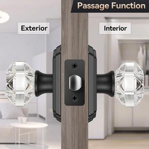 Pomo de puerta de cristal Calzibeno, negro mate, de vidrio diamantado, para puertas interiores de pasillo y armarios, fácil instalación - Product Image 4